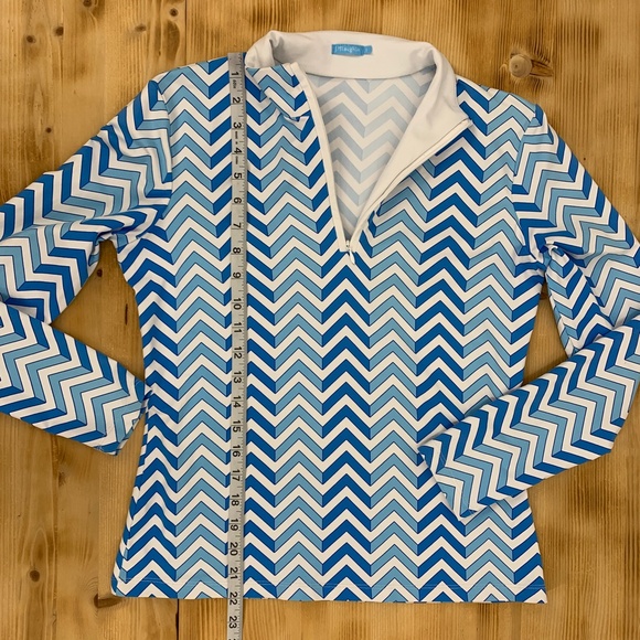J. McLaughlin Catalina Cloth  Geometric Print 1/4 Zip Pullover Blue & Wh… - Picture 7 of 9